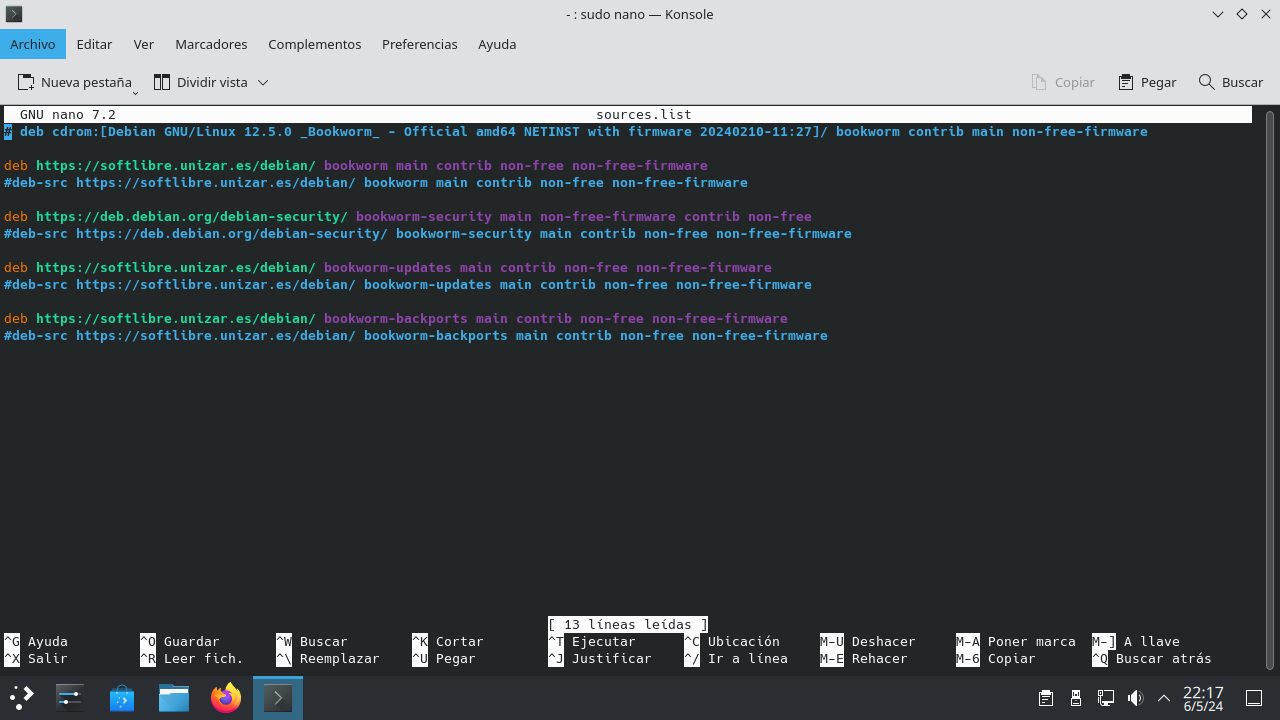 Paso 2 modo terminal en Debian 12