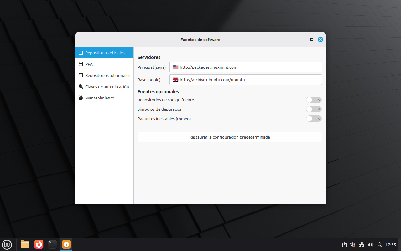 Servidores configurados por defecto en Linux Mint