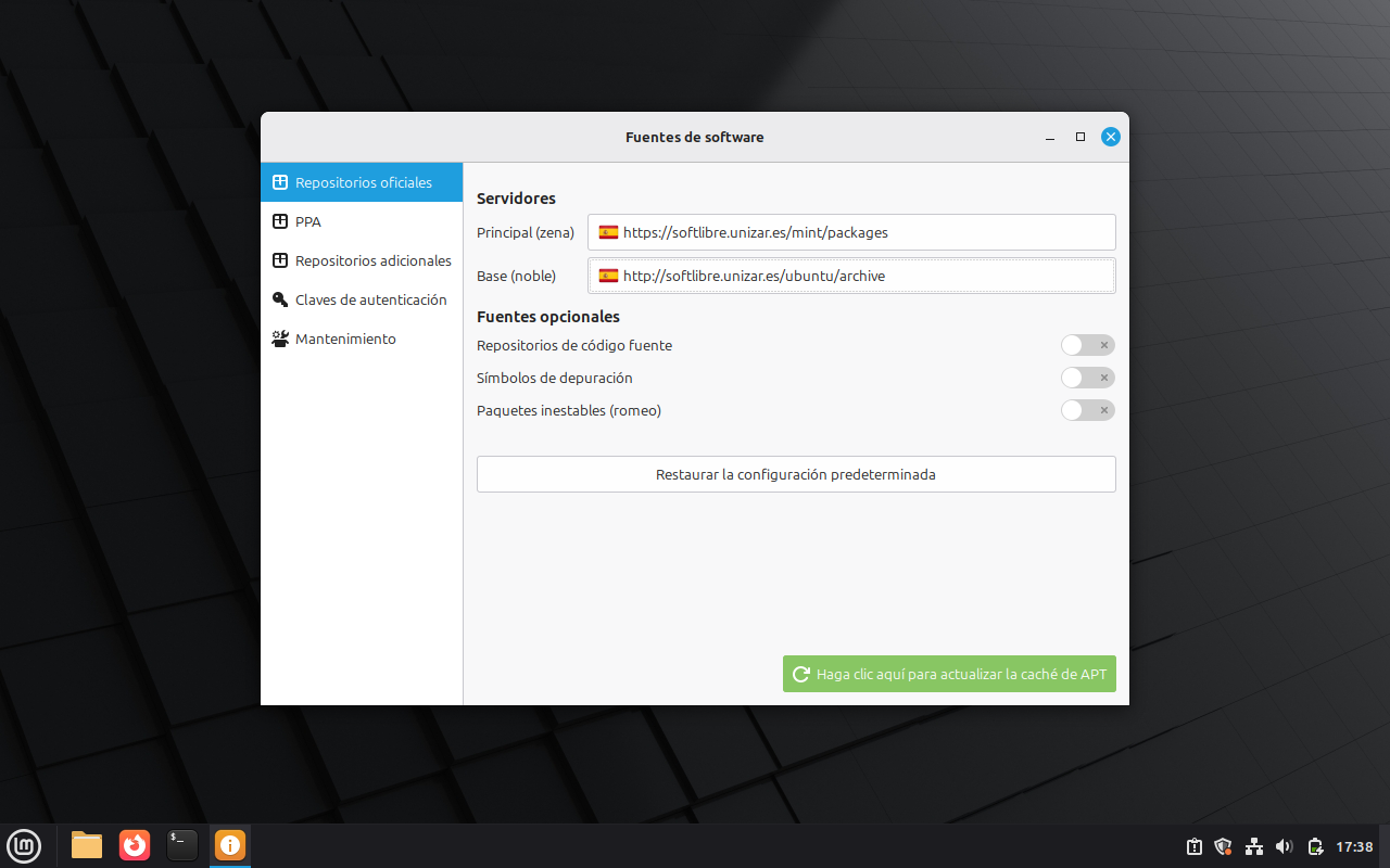 Servidores de Linux Mint configurados con el mirror de UNIZAR