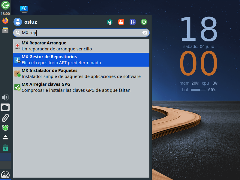 Buscar MX Gestor de Repositorios en MX Linux