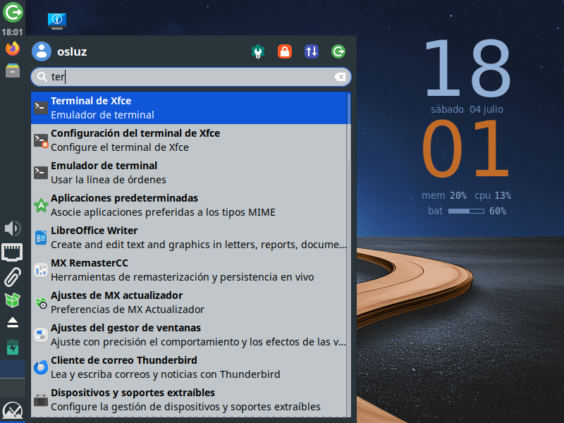 Buscar la terminal en MX Linux