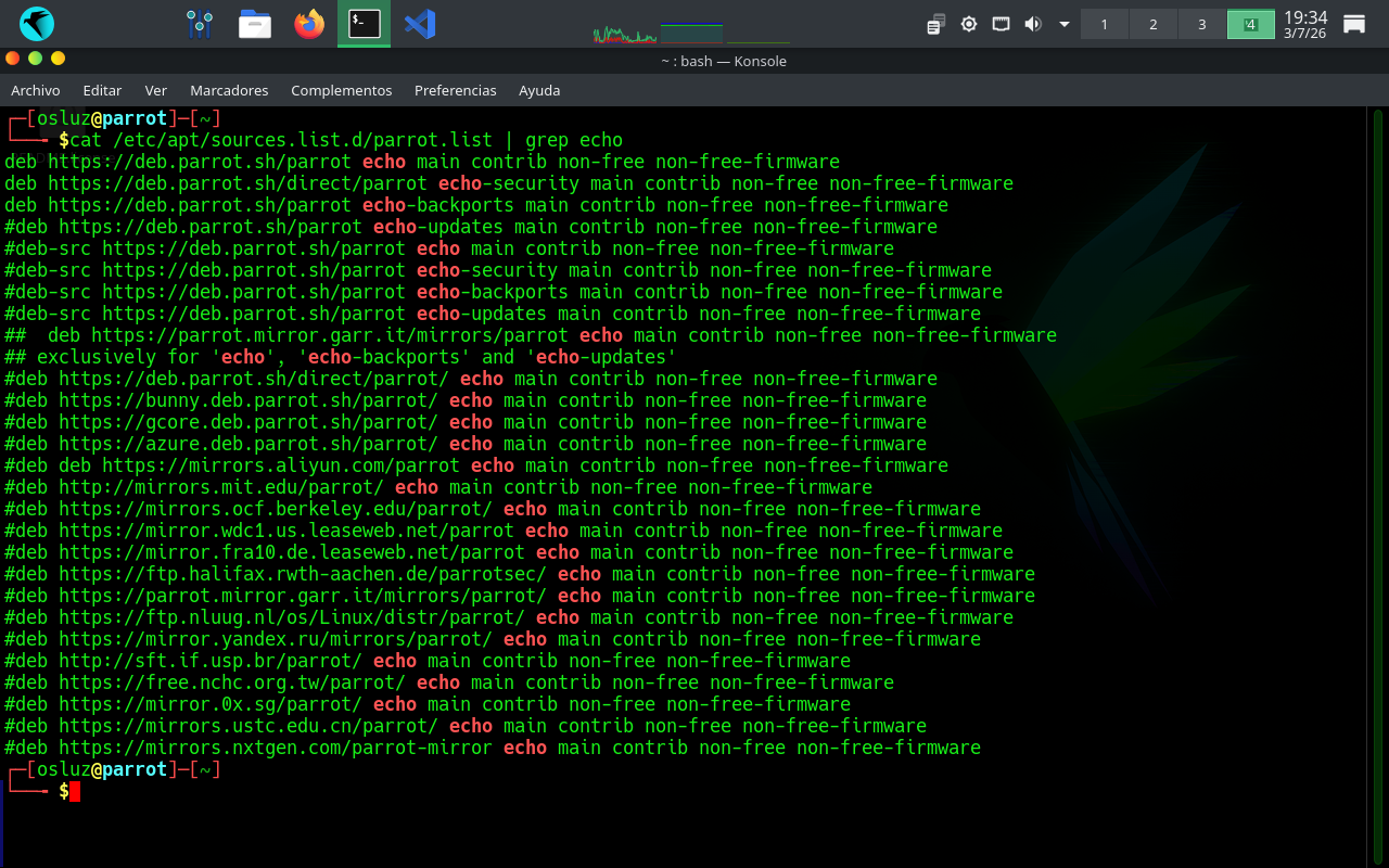 Repositorios de Parrot antes de modificarlos