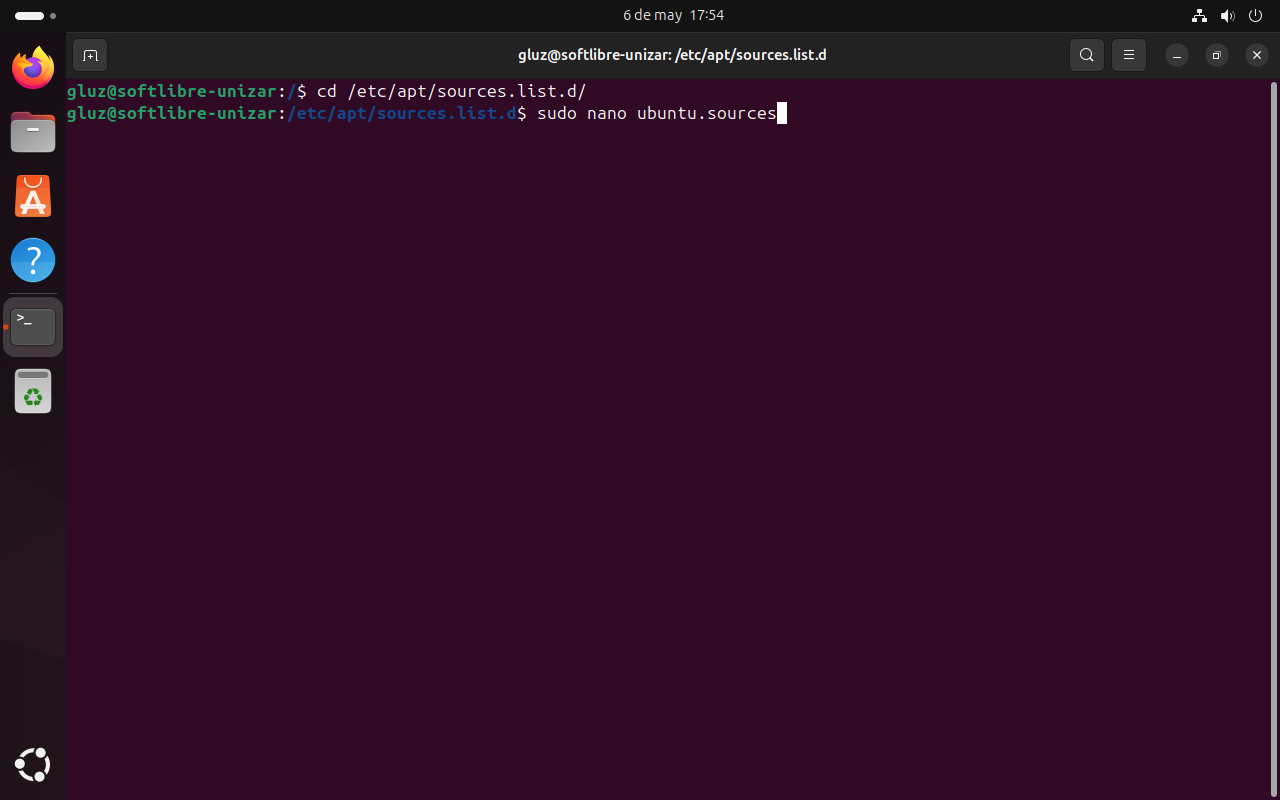 Paso 1 modo terminal en Ubuntu 24.04