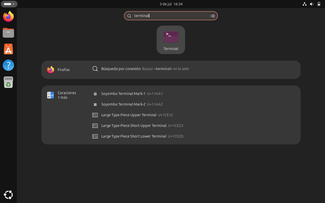 Buscar la terminal en Ubuntu