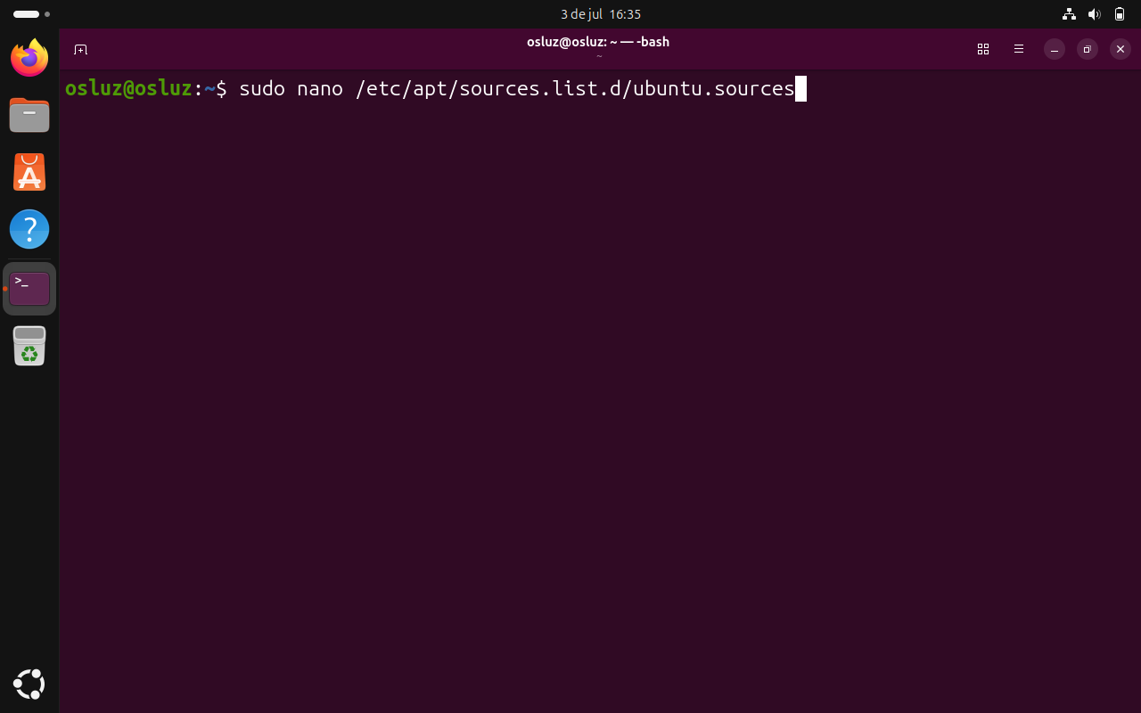 Abrir ubuntu.sources con nano